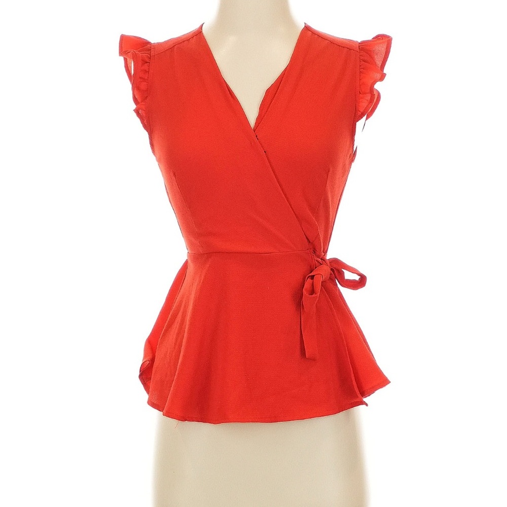 Monteau Red Peplum Faux Wrap Blouse